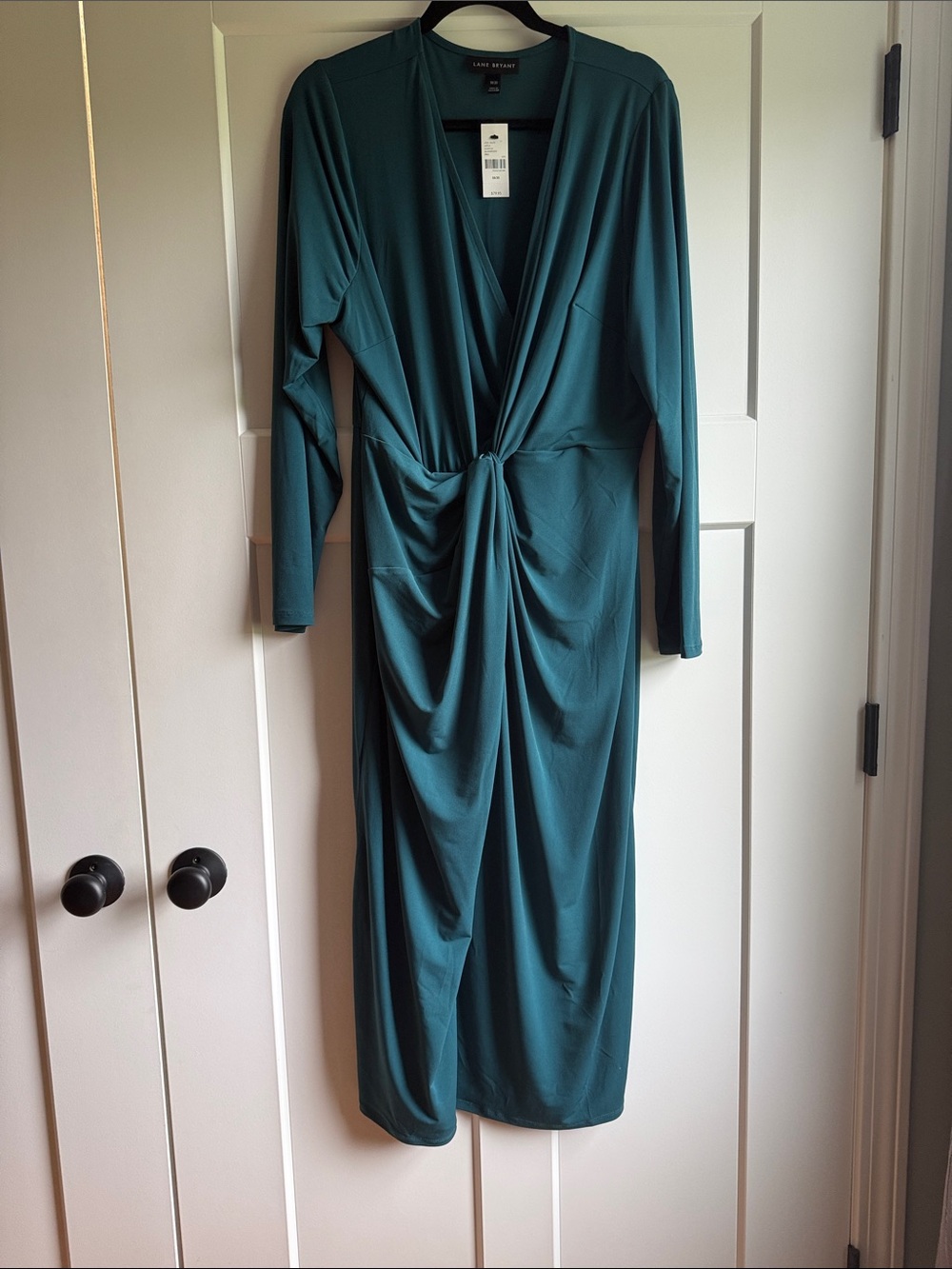 Teal Knot-Front Long Sleeve Midi Dress